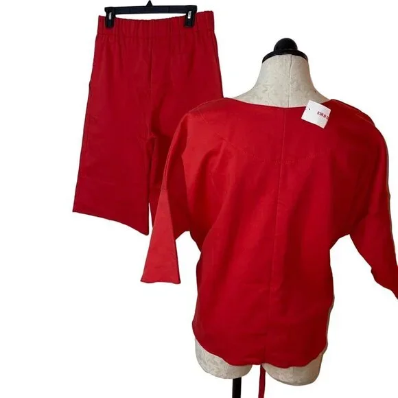 Susanne Bommer Top And Bermuda Shorts Set Outfit Size Medium Red Kiss Cotton New